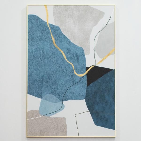 Cuadro decorativo azul con dorado 80x120cm