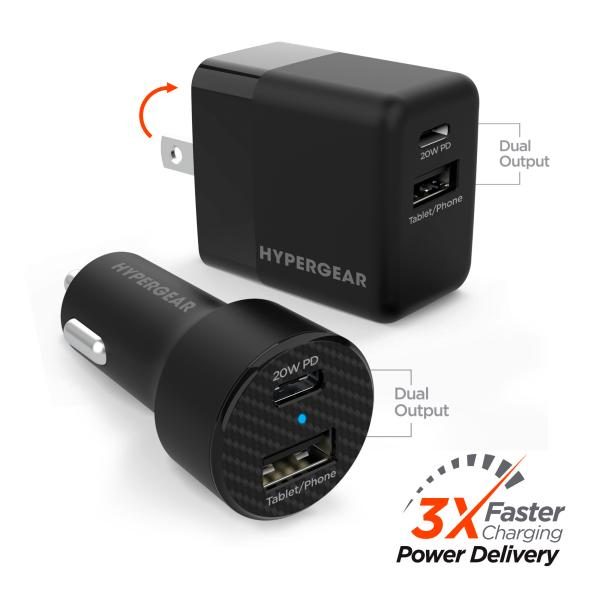 Kit HyperGear Adaptador de Pared 20w + Adaptador de Auto 15w /